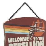 Disney Star Wars Welcome to the Rebellion X-Wing Hanging Wood Wall Decor - Retro Star Wars Sign for Man Cave or Movie Room