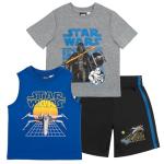 STAR WARS Boys 3 Piece Short Set Short Sleeve Shirt Tank Top Shirt and Shorts 3 Pack Bundle Set for Kids and Toddlers (Blue and Grey Size 5/6)