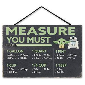 Disney Star Wars Yoda and R2-D2 Hanging Wood Measuring Sign - Measure You Must for Kitchen or Dining Room