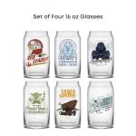 JoyJolt Star Wars Retro Vintage Collection 16.9oz Glass Tumblers - Featuring Darth Vader, R2D2, Yoda, Chewbacca, Red Leader, Jawa - Original Trilogy Drinkware, Set of 6 with Glass Straws