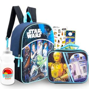Star Wars Backpack with Lunch Box Set for Boys ~ Bundle with Deluxe 16" Backpack, Insulated Lunch Bag, Water Bottle, More | Star Wars School Supplies