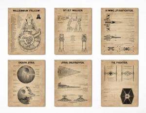 Star Wars Decor Wall Art Poster Art Prints - Set of 6 (8x10) Unframed - Starwars Painting Bathroom Bedroom Office House Room Blueprints Artwork Lovers Gift