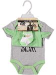 STAR WARS Yoda Baby Boys Bodysuit Bootie Socks and Hat 3 Piece Gift Set (Grey/Green/White, 0-6 Months)