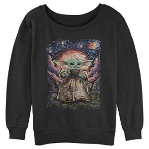 Star Wars : Mandalorian Sipping Starries Junior's Raglan Pullover with Coverstitch Black