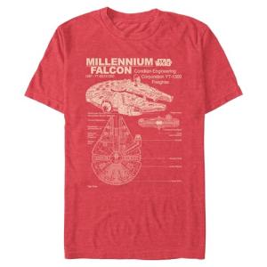 STAR WARS Mens Millennium Falcon Detailed Drawing T-Shirt T Shirt, Red Heather, Medium US
