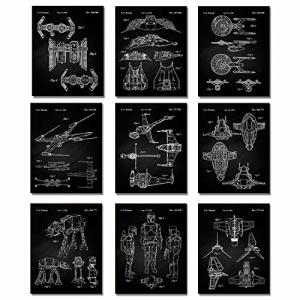 Vintage Star Vessels Patent Prints - Set of 9 (8x10) Unframed Wall Art Poster Gifts for Boys Men Women Home Office Studio Garage Man Cave Student Comic-Con Sci Fi Wars Movies Fan Game Room Decor