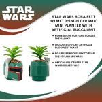 Star Wars Boba Fett Helmet 3-Inch Ceramic Planter with Artificial Succulent | Small Flower Pot, Faux Indoor Plant for Desk Shelf, Trinket Tray | Cute Home Decor Gifts and Collectibles