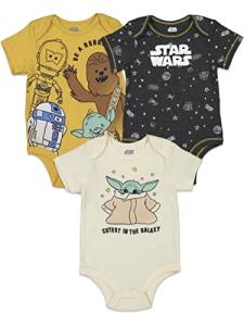 STAR WARS Yoda R2-D2 Chewbacca Infant Baby Boys 3 Pack Bodysuits White/Gray/Yellow 18 Months