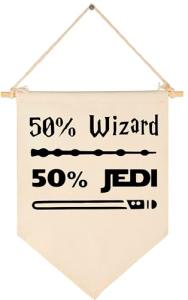 50% Wizard 50% Jedi-Canvas Hanging Pennant Banner Flag Wall Sign Decor Gift for Baby Kids Boy Nursery,Kids Room Playroom Decor-Star Quotes Wars Gift