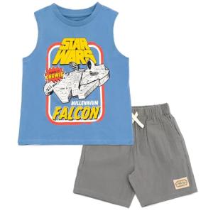 STAR WARS Millennium Falcon Little Boys Tank Top and Shorts Outfit Set Blue/Gray 7-8