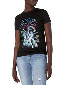 STAR WARS womens Neon Hope Poster Crew Neck Graphic T-shirt T Shirt, Black, Small US