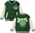 STAR WARS Yoda Toddler Boys Girls' Varsity Jacket Polar Fleece Bomber Jackets Snap Button Front & Pockets Kid Sport Cardigan School Varsity Coat Long Sleeve Outdoor Clothing Green Size 4-5 Years