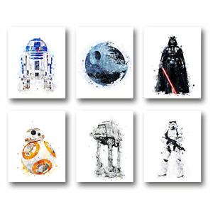 PurpleheARTs StarWars Wandkunst - Set mit 6 ungerahmt Posterdrucken (20.3x25.4 cm) fr Jungenzimmer - StarWars Wanddekoration