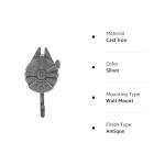 Open Road Brands Disney Star Wars Millennium Falcon Cast Iron Wall Hook - Star Wars Wall Hook for Coats, Jackets, Keys and More