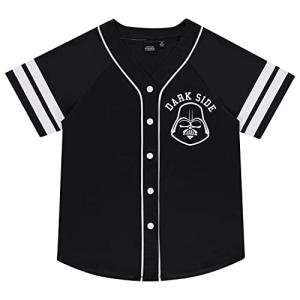 STAR WARS Ladies Baseball Jersey - Darth Vader, Luke Skywalker and Baby Yoda Mesh Button Down Baseball Jersey (Black, X-Large)