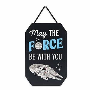 Disney Star Wars May the Force Be With You Millennium Falcon Hanging Wood Wall Decor - Classic Star Wars Sign for Home