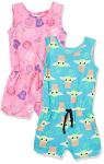 Amazon Essentials Girls' Knit Sleeveless Rompers, Pack of 2, Neon Star Wars Child, X-Large