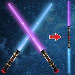 2-in-1 Light Up Swords Dual Saber(3 Color Changing Led), Fx Sound (Motion Sensitive) and Telescopic Handle for Galaxy War Fighter Warriors, Halloween Party Kid Gift, Christmas Birthday Present