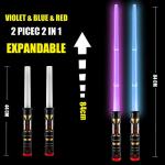 2-in-1 Light Up Swords Dual Saber(3 Color Changing Led), Fx Sound (Motion Sensitive) and Telescopic Handle for Galaxy War Fighter Warriors, Halloween Party Kid Gift, Christmas Birthday Present