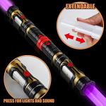 2-in-1 Light Up Swords Dual Saber(3 Color Changing Led), Fx Sound (Motion Sensitive) and Telescopic Handle for Galaxy War Fighter Warriors, Halloween Party Kid Gift, Christmas Birthday Present