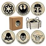 Wars Coasters for Drinks,6 PCS Funny Coasters Set with Coaster Holder,Stone&Cork for Coffee Table,Cute for Home Decor, Merchandise Show Gifts