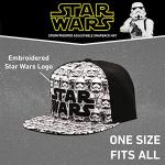 Disney mens Star Wars Embroidered Logo and Stormtrooper All Over Adjustable Snapback Baseball Hat with Flat Brim Black White One Size, Black, One Size US