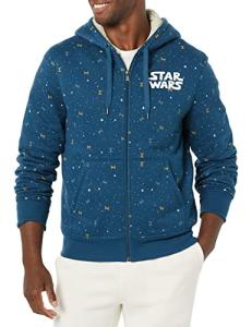 Amazon Essentials Disney | Marvel | Star Wars Men's Sherpa-Lined Full-Zip Hoodie Sweatshirts, Star Wars Logo Ships, Large
