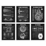 BigWig Prints: Star Wars Blueprints - Star Wars Poster, Starwars Wall Decor, Starwars Posters for Walls, Deathstar, Millennium Falcon, X Wing, Tie Fighter, AT-AT Gifts - Unframed Set of 6 (8x10)