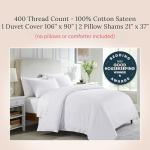 California Design Den 3 Pc White King Duvet Cover Set - Winner Good Housekeeping Best Bedding Awards 2025, 400 Thread Count Sateen, 100% Cotton Duvet Cover Set, Button Closure, Corner Ties - White