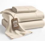 LANE LINEN 100% Cotton Twin Sheets – 450 Thread Count Sateen Sheets, Naturally Cooling & Soft, 15” Deep Pocket Fully Elasticized Fitted Sheet, Hotel Quality Bedding, Machine Washable, Ivory