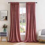 MIULEE Dusty Rose Pink Velvet Curtains Thermal Insulated Blackout Curtain Drapes for Bedroom Living Room Darkening 96 Inches Long Curtains Panels Rod Pocket Set of 2