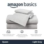 Amazon Basics 4 Piece Bed Sheet Set, 100% Cotton Jersey, Includes Super Soft, Flat and Fitted Sheets, Pillowcase, Queen, Light Gray, Solid