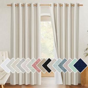 NICETOWN Farmhouse Style 100% Blackout Natural Linen Curtains 90 inches Length, 2 Panels, 62" W, Room Cooling Window Draperies with Thermal Insulated Liners for Dining Room