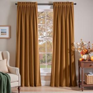 Lazzzy Velvet Blackout Curtains Thermal Insulated Room Window Drapes Super Soft Luxury Curtains for Living Room Bedroom Rod Pocket 2 Panels, Gold Brown, 52" W x 84" L