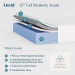 Lucid 12 Inch Memory Foam Mattress - Medium Firm Feel - Infused with Refreshing Bamboo Charcoal and Cooling Gel - Bed in a Box - Temperature Regulating, Pressure Relief - Breathable - California King