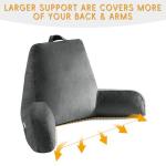 OAISZ Reading Pillow for Sitting in Bed Adult, 19" Reading Pillow with Shredded Memory Foam, Back Pillow for Sitting Up with Extend Arms, Pockets, Bed Pillow with Washable Cover, Grey