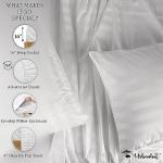 URBANHUT 1000 Thread Count 100% Cotton Damask Queen Size Sheets, Long Staple 4 Piece Striped Bedsheet, Luxury Hotel Sateen Weave - Soft & Breathable, Better Than Egyptian, 16" Deep Pocket - White