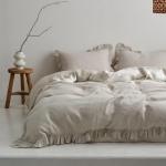 Simple&Opulence 100% Linen Duvet Cover Set, 3 PCS Natural French Flax Ruffle Duvet Cover Queen Size, Breathable Comfy Linen Bedding Comforter Cover with 2 Pillowcases (Natural Linen, 88" X 92")