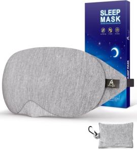 Mavogel Cotton Sleep Eye Mask - Updated Design Light Blocking with Adjustable Nose Bridge, Soft and Comfortable Night Eye Mask for Men Women, Eye Blinder for Shift Work, Includes Travel Pouch, Grey