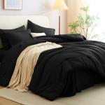 CozyLux Queen Comforter Set Black, 7 Pieces Bed in a Bag Soft Bedding Comforter Set with Sheets, All Season Boho 7PC Bed Sets with Comforter, Fitted Sheets, Flat Sheets, Pillow Shams and Pillowcases