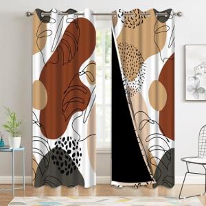 Xiazhilaio Blackout Curtains 2 Panels - Boho & Mid Century Modern Drapes with Abstract Tropical Leaf Pattern, Light Blocking Thermal Insulated Window Treatments for Bedroom Living Room, 52Wx84L