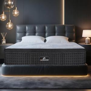 Lomeluous King Mattress, 14” King Size Mattress Hybrid with 4 Layers Premium Gel Memory Foam and Edge Support 7-Zone Pocket Springs, Motion Isolation & Pressure Relief, Plush Medium Comfort in a Box