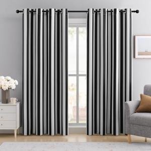 BOHOMOCASA 100% Blackout Curtains – Black and White Pinstripe Blackout Curtains, Thermal Insulated & Noise Reducing Window Panels, Energy Saving Modern Striped Drapes, 2 Panels, Each W52×L63