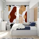 Xiazhilaio Blackout Curtains 2 Panels - Boho & Mid Century Modern Drapes with Abstract Tropical Leaf Pattern, Light Blocking Thermal Insulated Window Treatments for Bedroom Living Room, 52Wx84L