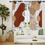 Xiazhilaio Blackout Curtains 2 Panels - Boho & Mid Century Modern Drapes with Abstract Tropical Leaf Pattern, Light Blocking Thermal Insulated Window Treatments for Bedroom Living Room, 52Wx84L