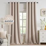 MIULEE 100% Blackout Linen Textured Curtains for Bedroom 102 Inches Extra Long Thermal Insulated Natural Beige Grommet Room Darkening Curtains & Drapes Luxury for Living Room Nursery (2 Panels)