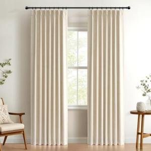 100% Blackout Shield Linen Pinch Pleated Curtains, Blackout Curtains 96 Inch Long 2 Panel Set, Pleated Drapes with Hooks for Bedroom & Living Room, 40" W x 96" L, Cream