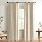 100% Blackout Shield Linen Pinch Pleated Curtains, Blackout Curtains 96 Inch Long 2 Panel Set, Pleated Drapes with Hooks for Bedroom & Living Room, 40" W x 96" L, Cream
