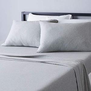 Amazon Basics 4 Piece Bed Sheet Set, 100% Cotton Jersey, Includes Super Soft, Flat and Fitted Sheets, Pillowcase, Full, Light Gray, Solid