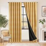 jinchan 95% Blackout Boho Curtains 84 Inches Long Mustard Moon Phases Printed Drapes Rod Pocket Thermal Insulated Curtains for Bedroom Nursery Yellow Window Drapes Curtain Set 2 Panels